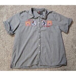 Mickey Minnie Disney Love is in Bloom Gingham Button Shirt Plus Size 18W 20W